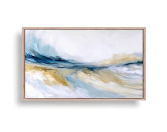 Large Framed Canvas Art - Textured Abstract Artwork, Blue And Yellow Wall Decor for Bedroom or Living Room