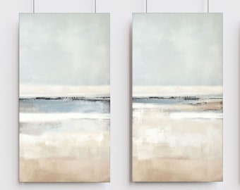 Minimalist Landscape Set of 2 Canvas Paintings, Calming Neutrals Modern Rustic Wall Decor, Extra Large