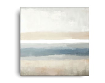 Minimalist Seascape, Serene Coastal Abstract Canvas Art, Neutral And Blue Wabi Sabi Wall Decor