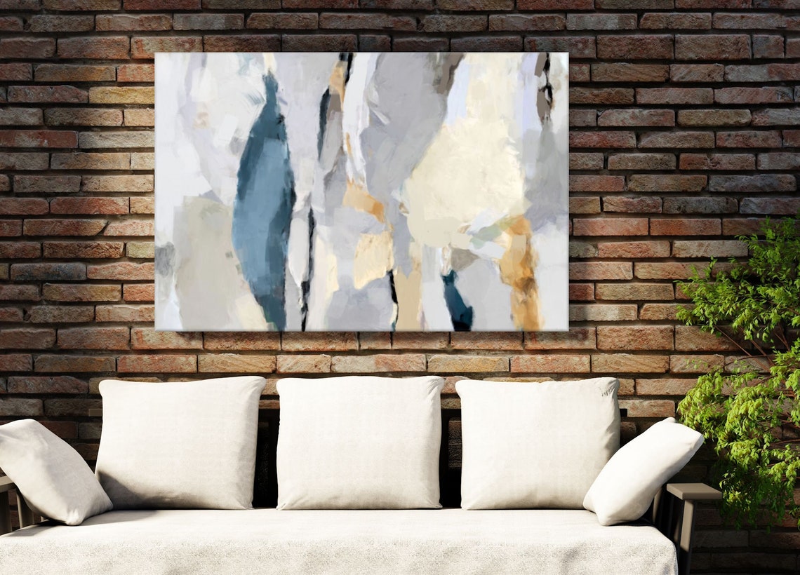 Large Blue and Gray Abstract Painting Neutral Wall Art Etsy