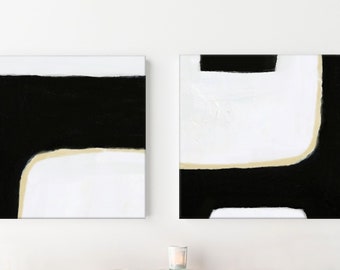 Black And White Original Art, Large 2 Piece Wall Art Set, Neutral Minimalist Modern Art, Textured Canvas Art, Dining Room Paintings