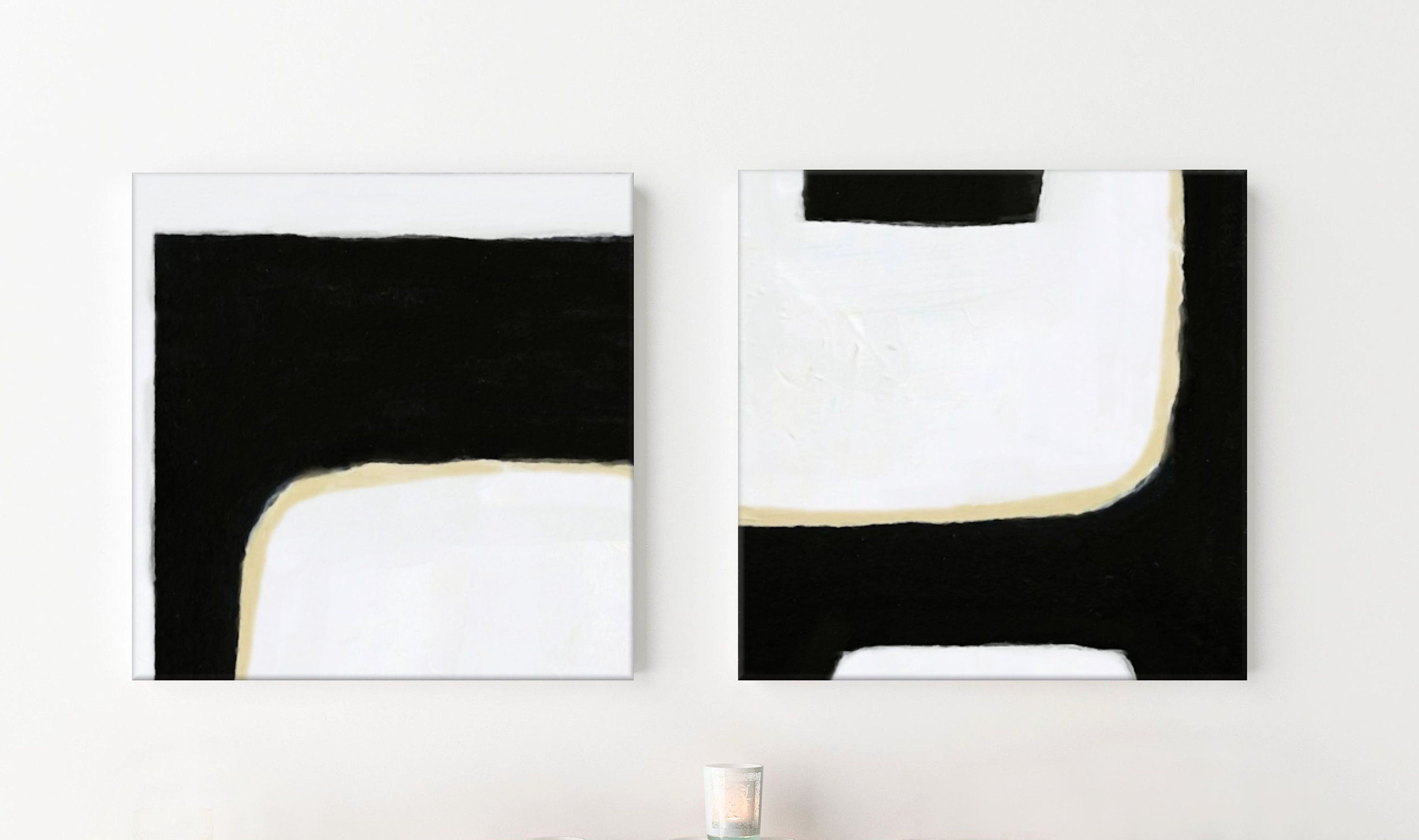 Black and White Original Art, Large 2 Piece Wall Art Set, Neutral