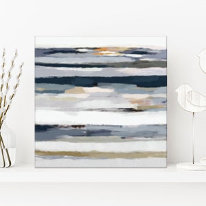Abstract Sunset Painting, Navy Blue And White Modern Ocean Canvas Art, 24x24, 30x30, 36x36'' image 5