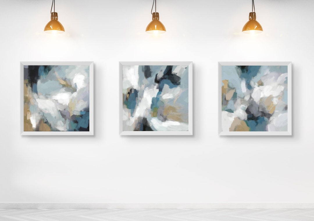 Long Horizontal Abstract Paintings, Set of 3 Canvas Art, Large Living ...