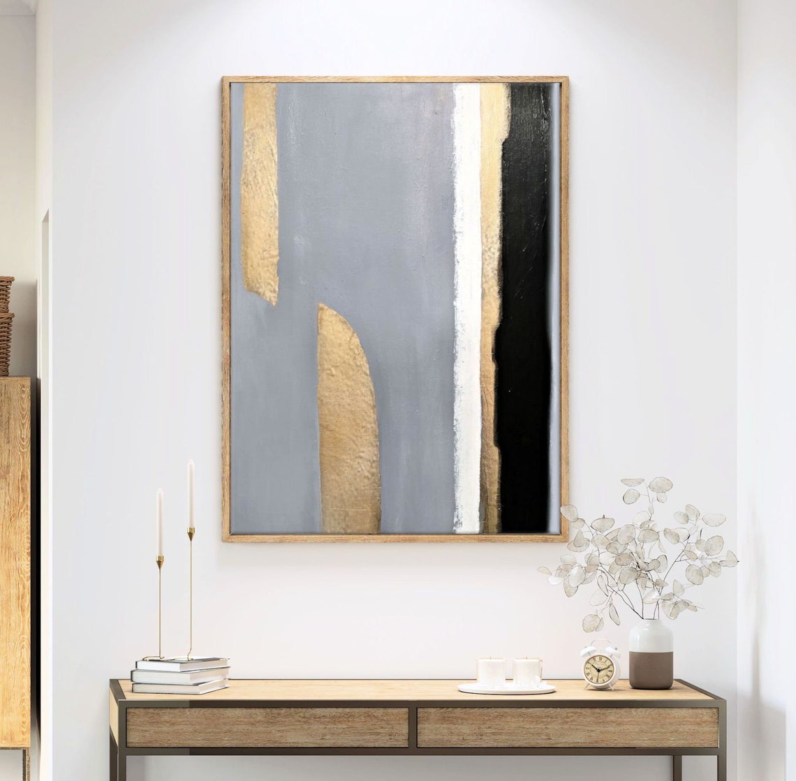 Gray and Gold Abstract Painting Original Minimalist Canvas Etsy
