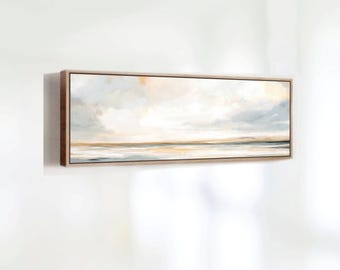 Framed Abstract Landscape - Muted Tones Above Bed Calming Canvas Art - Hand-Textured Panoramic Wall Art - 24x60
