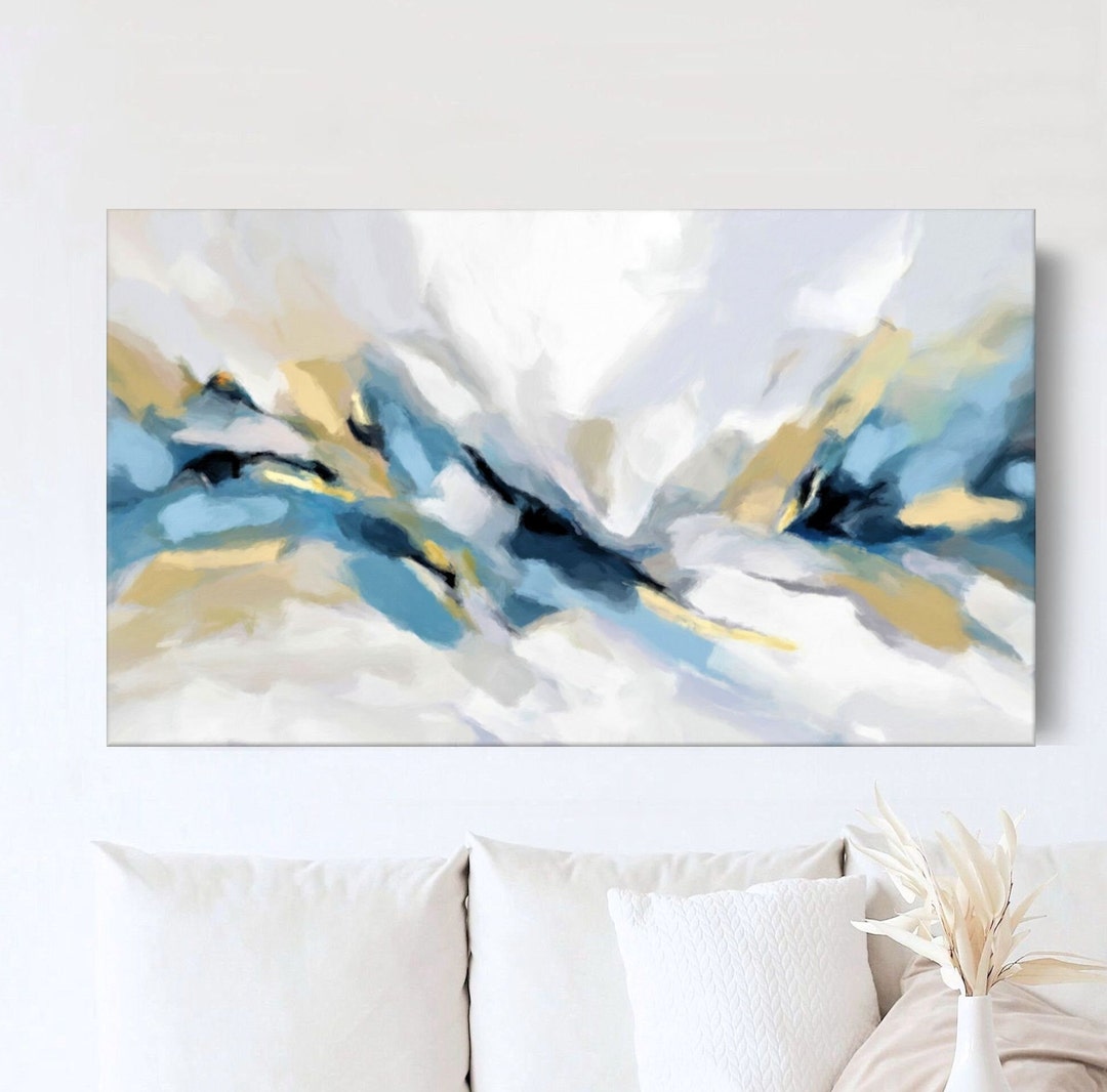 Blue and Yellow Abstract Painting, Large Living Room Artwork ...