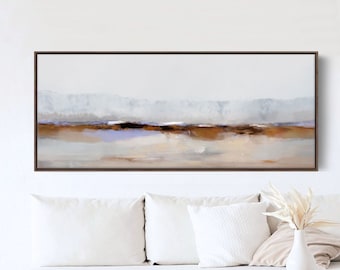 Long Horizontal Abstract Painting, Large Modern Landscape, Minimalist Canvas Art, 24x60'' Wall Art