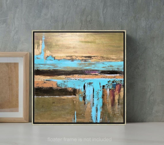 Metallic Art Abstract Painting Aqua Blue And Bronze Wall - Bronze Wall Artwork Metallic Art Abstract Painting Aqua Blue And Bronze Wall - Bronze Wall Artwork