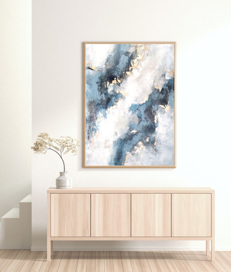 Original Abstract Painting Blue and Gold Canvas Art 30x40 Etsy