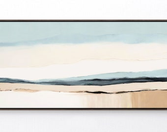 Minimalist Modern Landscape, Long Wall Art, Blue And Earth Tones Decor, Large Abstract Canvas Art, 24x48, 30x58''