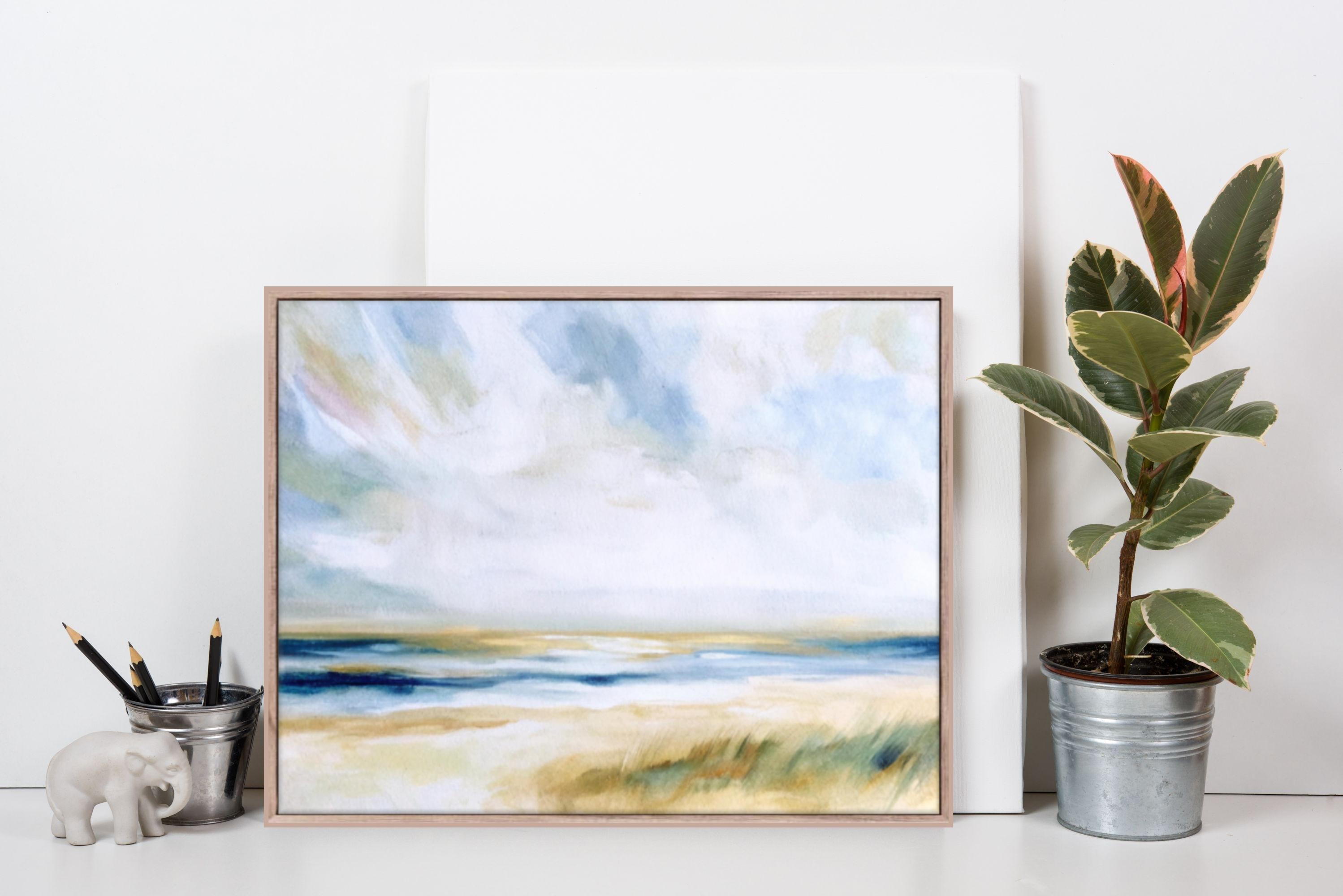 Beach Painting - Abstract Coastal Wall Art - Framed Ocean Canvas Art in ...