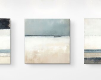 Neutral Abstract Canvas Art, Long Horizontal Minimalist Landscape Set Of 3, Modern Living Room Wall Decor, 20x60''