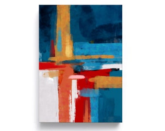 Large Colorful Painting, Blue And Red Abstract Art, Vibrant Modern Wall Art, Multicolor Living Room Artwork, 24x36, 40x60