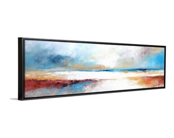 Framed Abstract Landscape Canvas Art - Hand-Textured Panoramic Artwork for Living Room or Office