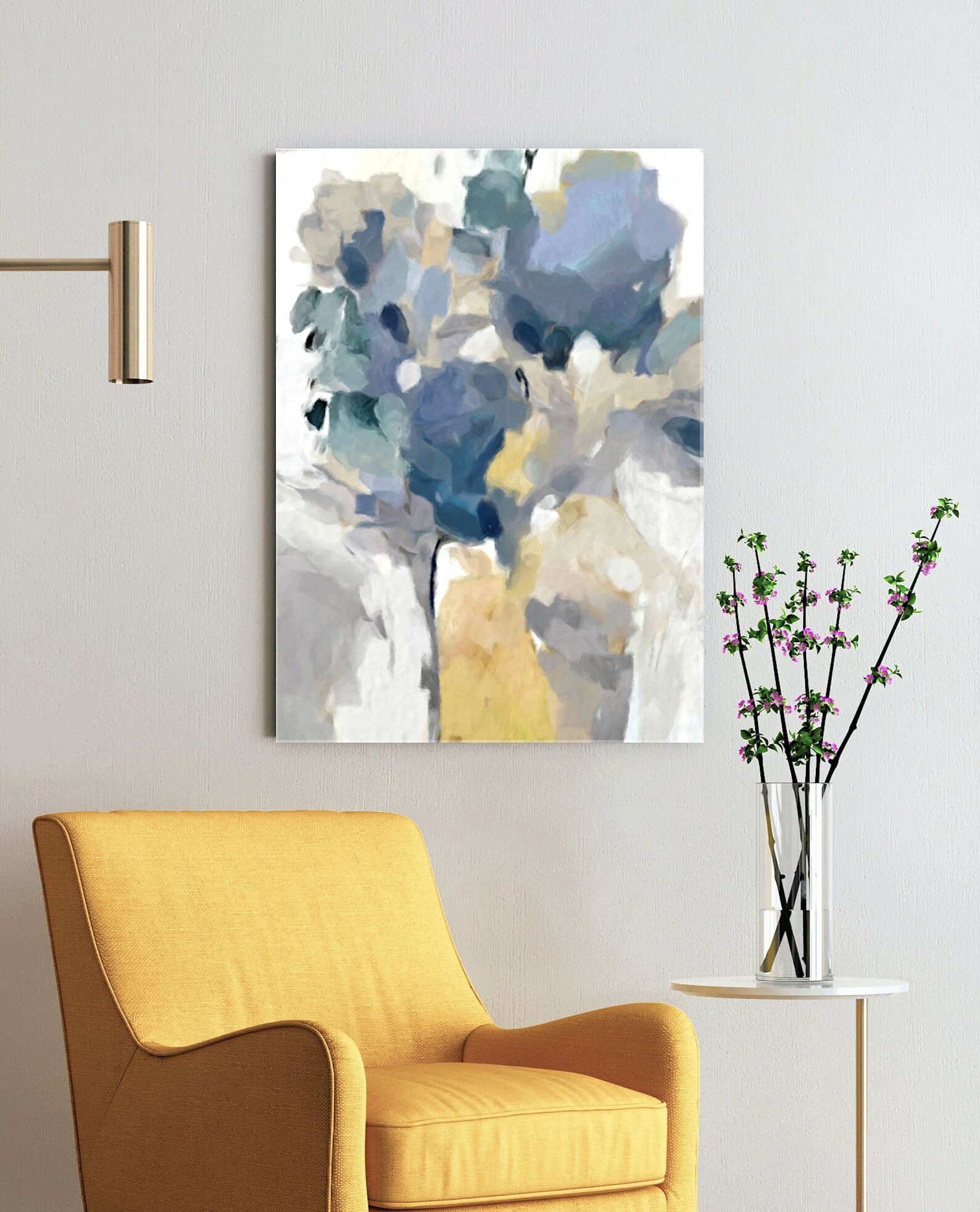 Abstract Flowers Painting Blue and Yellow Canvas Art Blue Etsy