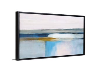 Blue and Yellow Abstract Landscape Painting, Large Modern Canvas Art, Blue And Neutral Artwork for Above Bed Or Sofa, 30x40
