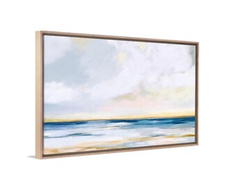 Coastal Canvas Wall Art - Framed Ocean Painting - Hand-Textured Abstract Panoramic Seascape - Nautical Beach Decor for Bedroom & Living Room