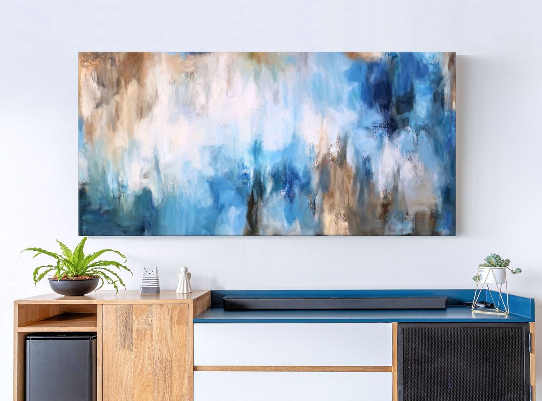 Long Narrow Abstract Painting Blue and Brown Canvas Art Etsy