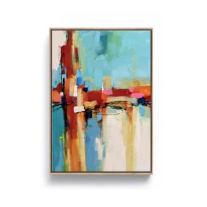 Grande peinture abstraite colorée, oeuvre d&#39;art contemporaine sur toile, oeuvre d&#39;art moderne vibrante bleu sarcelle et orange, 24 x 36, 30 x 40