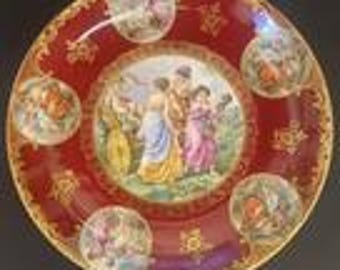 Assiette décorative vintage Mittertech Bavaria Germany bordeaux avec or #37