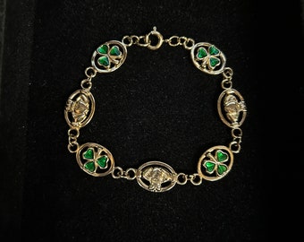 IRISH Gold Plated Claddagh 7 Shamrock Bracelet Made in Ireland