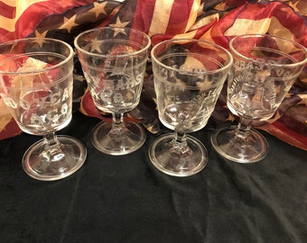 Patriotic Bicentennial Drinking Glasses Stemware 1776 - 1976 Fourth of July Barware