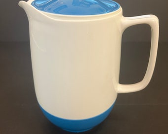 Vintage 1970's Blue/White Thermos Brand Pitcher Insulated Ware