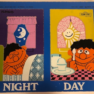 Sesame Street Night Day Ernie Children's Wooden Puzzle Playskool Toy Game 12 pieces 1974