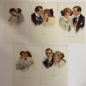 Vintage Lot von 5 Romantischen Mann und Frau Liebe Postkarten - WJ