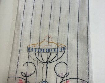 Vintage Pin Striped Kitchen Embroidered Ice Cream Hand Dish Towel
