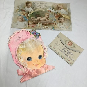 Lote vintage de 3 tarjetas de anuncio de nacimiento de bebé