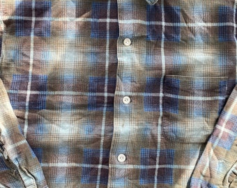 1950s Shadow Plaid Flannel Button Up