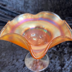 Vintage Marigold Carnival Glass Stemmed Compote image 2