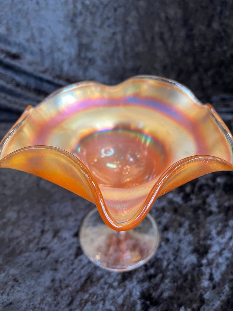 Vintage Marigold Carnival Glass Stemmed Compote image 2