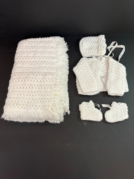 Vintage Handmade Wool Baby Set with Blanket Sweate