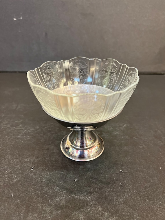 Vintage 1940s MacBeth Evans American Sweetheart Clear Depression Ice Cream Dessert Dishes with Aluminum Stand
