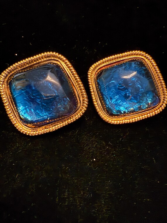 Vintage Avon Blue Jeweled Clip Earrings KJL Kenne… - image 3