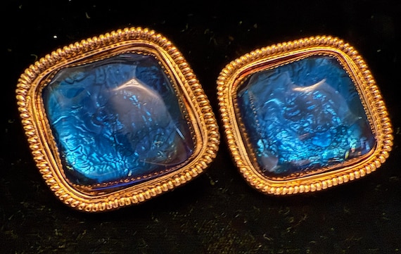 Vintage Avon Blue Jeweled Clip Earrings KJL Kenne… - image 1