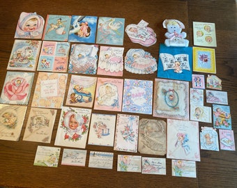 Lot of 27+ Vintage Baby Greeting Cards for Crafting