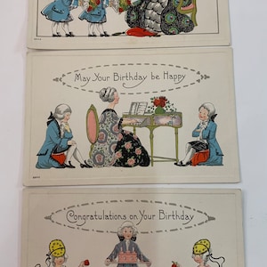 Lot de 3 cartes postales édouardiennes de voeux d'anniversaire S. Bergman #8845