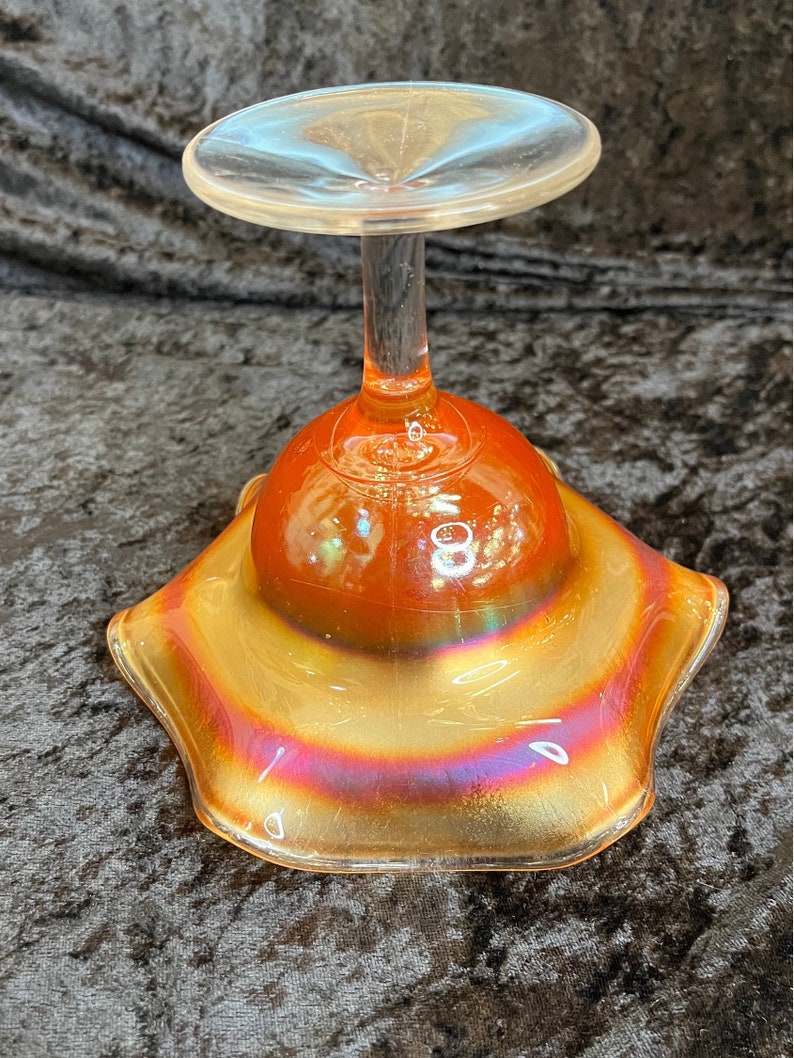 Vintage Marigold Carnival Glass Stemmed Compote image 4