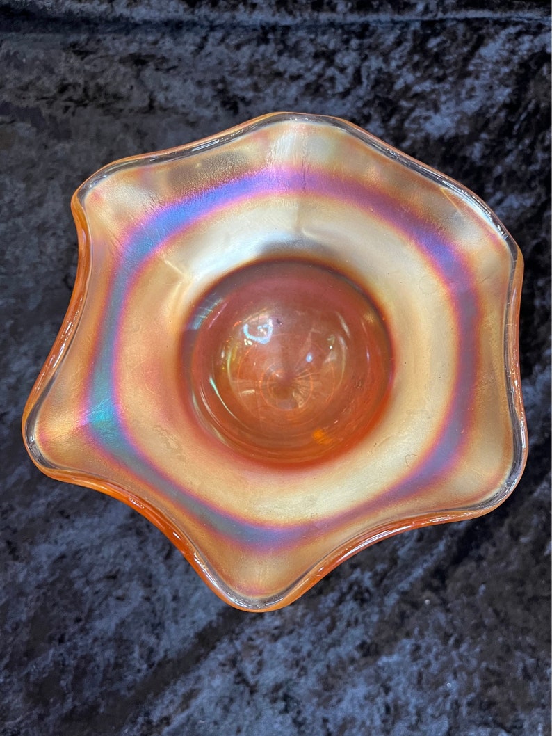 Vintage Marigold Carnival Glass Stemmed Compote image 5