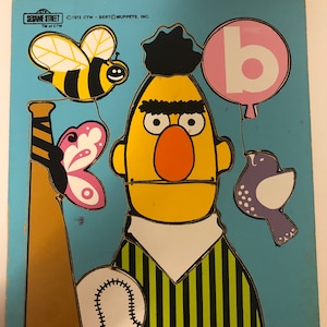 Sesame Street Bert's "B" Children's Wooden Puzzle 11 Pieces Toy Game Playskool 315-2