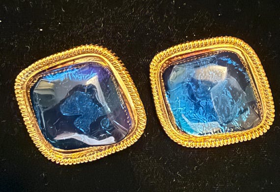 Vintage Avon Blue Jeweled Clip Earrings KJL Kenne… - image 2