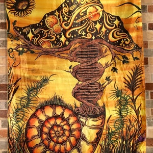 DNA Tree Mushroom Double Helix Sunflower Metaphysical Nature Tapestry And Bandana