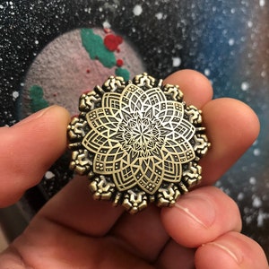 Intergalactic Transporter Pin – Seed of Life Sacred Geometry, Nickel Pin with Antique Gold Finish, Unique Sacred Geometry Pin