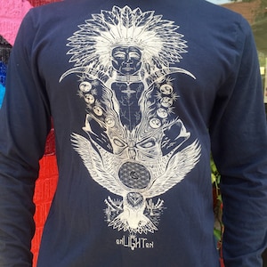 Native Totem Long Sleeve Shirt – Organic Sacred Geometry Clothing, Hand Drawn Art, Unisex, Ethical Fashion, Spiritual Apparel, Boho Clothing