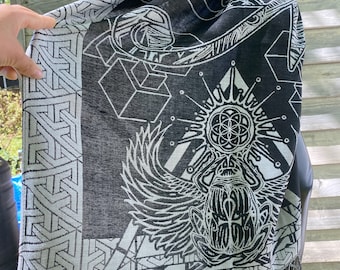 Sacred Scarab Pashmina – Egyptian Geometric Festival Scarf