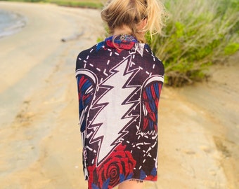 Forever Grateful Pashmina – Handcrafted Festival Fashion, Unique Artwork by Melanie & Justin Chamberlain, Double Ply Viscose Acrylic Scarf
